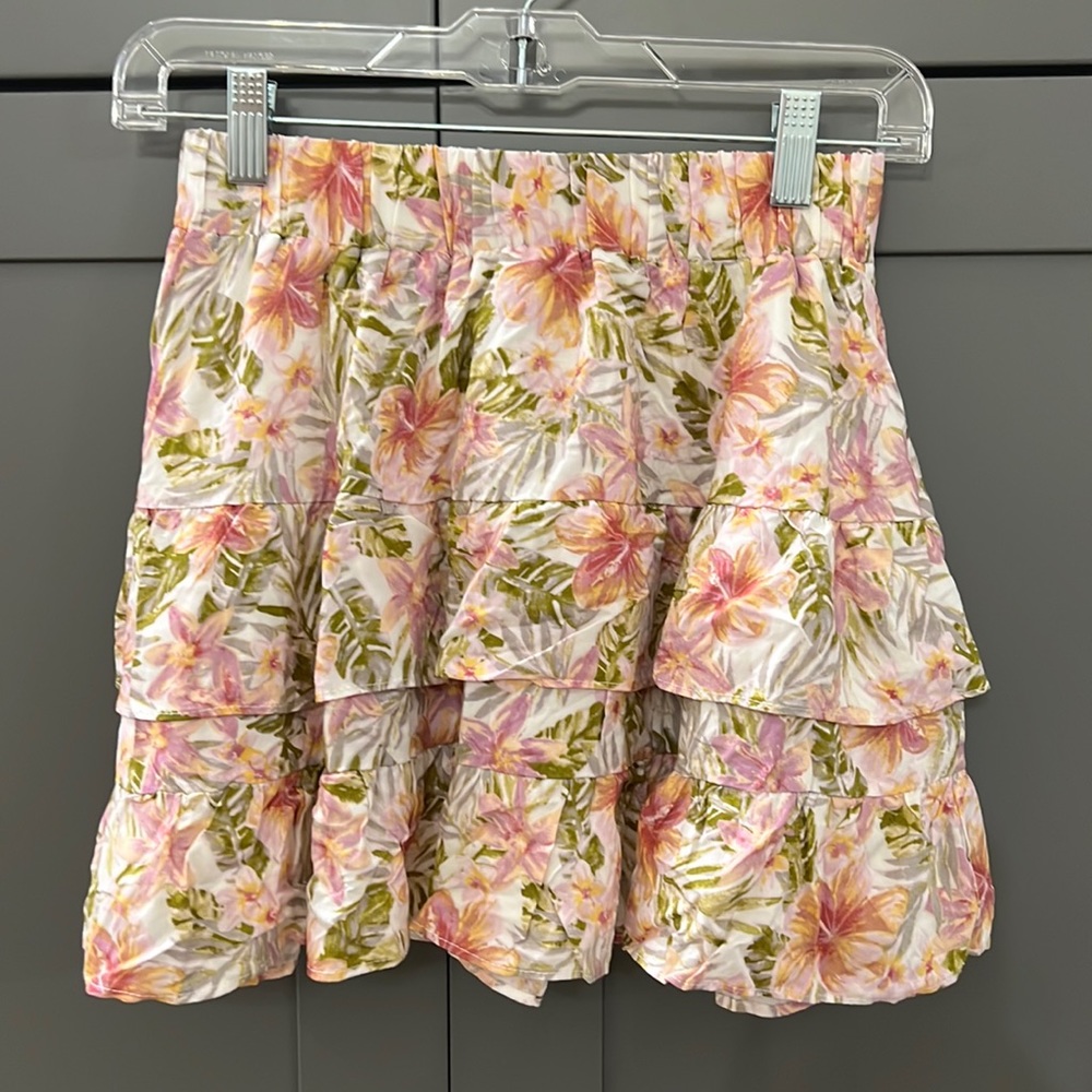 NWT{Forever 21}Sz S Pink/Green/Purple White Ruffled Mini Skirt